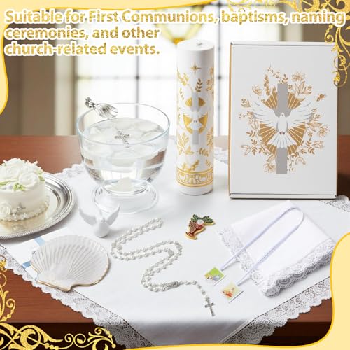 Liliful 7 Pcs First Communion Candle Gift Set, Catholic Baptism Holy Spirit Candle Towel Shell Rosary Set, Velas para Baut...