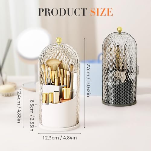 Concealed Toothbrush Holder, Makeup Brush Holder Organizer with Lid, 360 Swivel Cosmetic Brush Organizer, Waterproof and D...