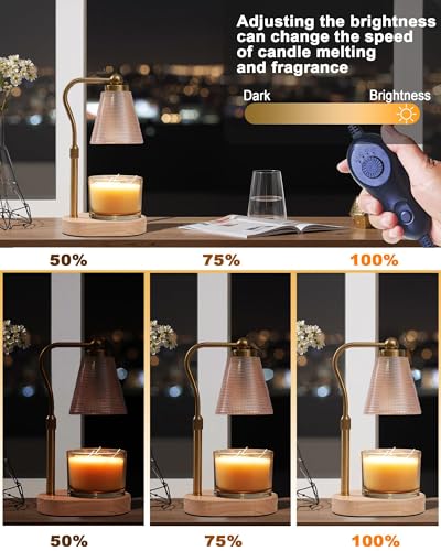 HONGZZI Candle Warmer Lamp with Timer, Dimmer, Adjustable Height, 2 Replacement Bulbs, Electric Candle Warmer for Jar Cand...