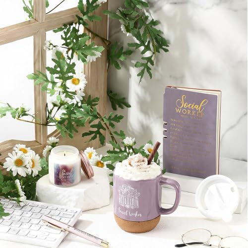 Baderke 4 Pcs Social Worker Graduation Gifts in Lavender, 15 Oz Mug Notebook Pen Candle Gift Set for BSW MSW DSW, Social W...