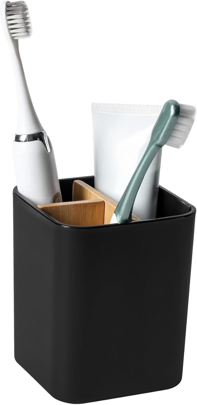 Bamboo Toothbrush Holder for Bathrooms, 3 Slots Toothbrush and Toothpaste Holder Bathroom Counter Organizer for Electric T...
