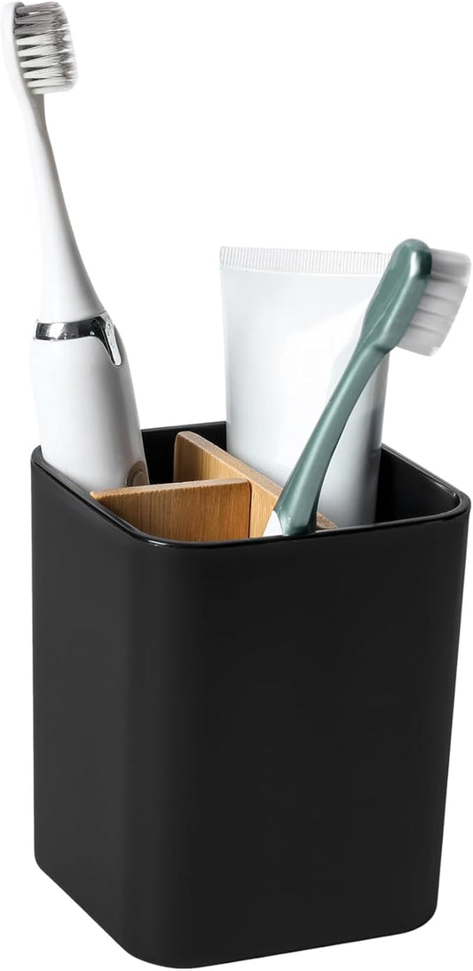 Bamboo Toothbrush Holder for Bathrooms, 3 Slots Toothbrush and Toothpaste Holder Bathroom Counter Organizer for Electric T...