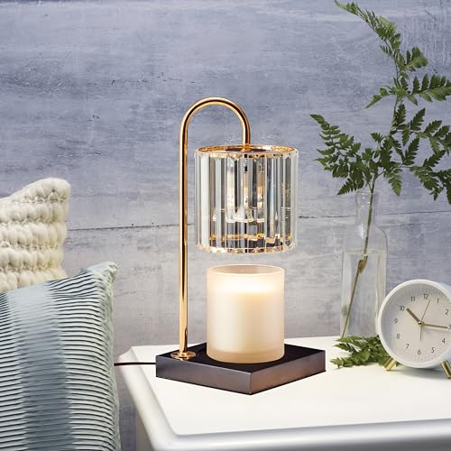 Mikasa 13.8 Inch Clear Glass Shade Electric Candle Warmer with Wood Base - Flameless Candle Melter for Home Decor, Safe Fr...