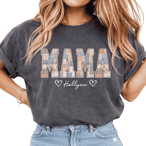 NAZENTI Personalized Floral Mama Grandma Shirt with Kids Name, Custom Gifts for Mom Grandma, Mother’s Day Shirt for Women