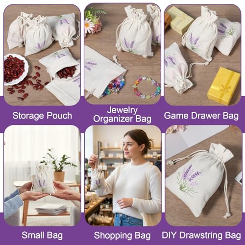 12 PCS Small Burlap Gift Bags Lavender Sachet Bags Lavender Sachet Jewelry Bag Drawstring Cotton Linen Pouch Mini Drawstri...