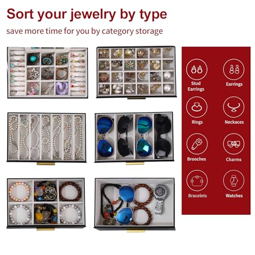 BOOVO Jewelry Boxes for Women, White and Black 6 Layer Large Jewelry Box for Necklace, Bracelet, Earrings, Rings Storage, ...