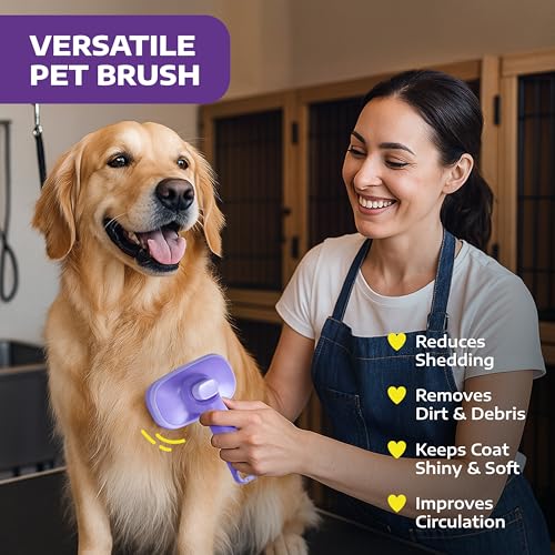 Hertzko Self Cleaning Slicker Brush for Dogs and Cats - Pet Hair Brush for Shedding Long and Short Hair - Easy Clean Retra...