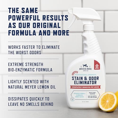 Rocco & Roxie Extreme Stain & Odor Eliminator for Strong Odor, Pet Urine Enzyme Cleaner Destroyer, Stain Remover, Dog Poop...