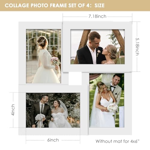 DUENPY 4x6 Collage Picture Frame Tempered Glass Front, Displays Four 4x6 Photo, Family Photo Collage Frame, Wall Decor Wal...