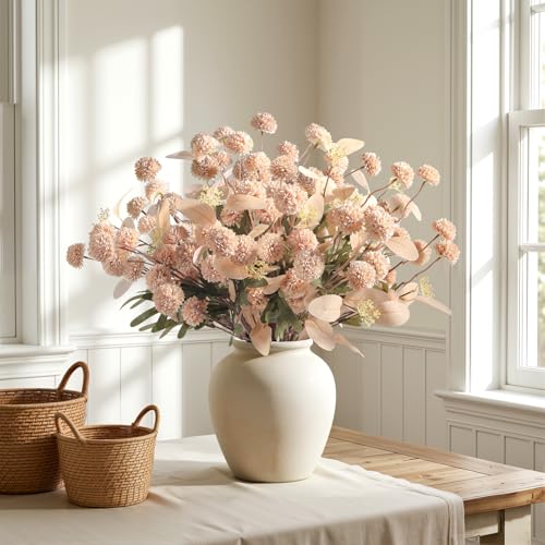Alupssuc 16PCS Faux Silk Pompon Mums Artificial Flowers with Eucalyptus, Fake Chrysanthemum Floral for DIY Vase Arrangemen...