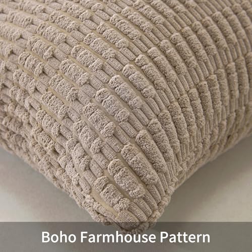 YSTELLAA Set of 2 Corduroy Decorative Throw Pillow Covers 18x18 Inch, Boho Striped Pillow Covers Farmhouse Home Decor for ...