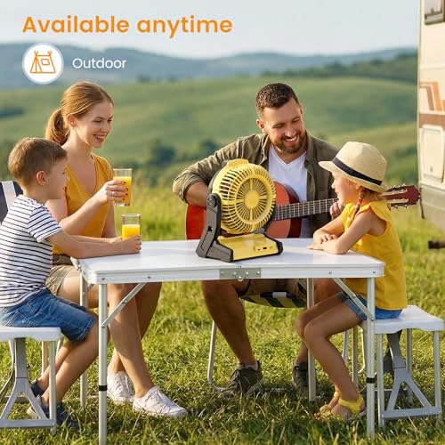 Electactic Rechargeable Camping Fan with 10000mAh Battery, 100-Speed Adjustable, 3-in-1 Desk & Hanging Fan, Timer & Night ...