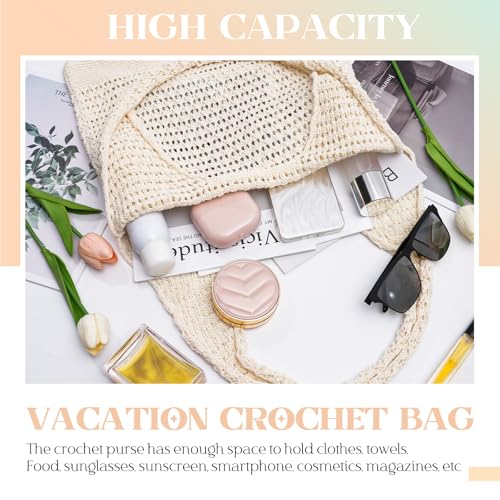 Babelshar Crochet Beach Tote Bag Summer Vacation Hobo Tote Knit Bags for Women Mesh Woven Travel Crochet Purse Aesthetic Bag