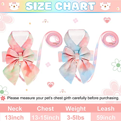 2 Sets Bow Tie Small Dog Harness and Leash Set Cute Dog Puppy Harness Adjustable Soft Mesh Dog Vest for Puppies Cat Pet Wa...