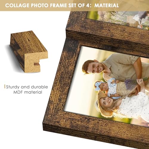 DUENPY 4x6 Collage Picture Frame Tempered Glass Front, Displays Four 4x6 Photo, Family Photo Collage Frame, Wall Decor Wal...