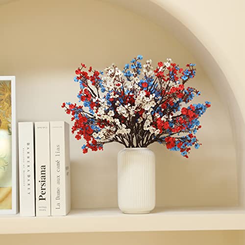 Hananona 10 Pcs 4th of July Flowers Artificial Babys Breath Fake Silk Patriotic Flowers for Independence Day Home Decor Fl...