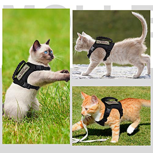 Tactical Cat Harness for Walking Escape Proof, Soft Mesh Adjustable Pet Vest Harness for Large Cat,Small Dog
