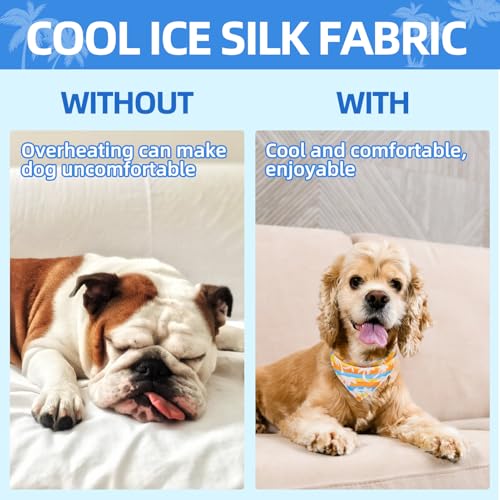 PAWCHIE Dog Cooling Bandana Small, 4 Packs Ice Cool Pet Triangle Scarf Bibs Reversible Styles, Summer Adjustable with Two ...
