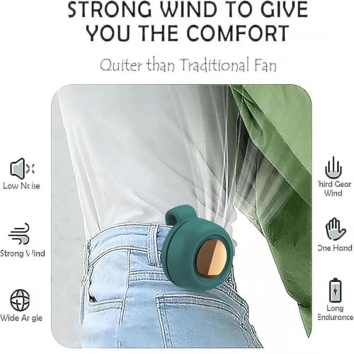 Portable Silent Mini Bladeless Electric Fan, Mini Whirlwind Fan for Waist Clip Fans USB Rechargeable, 3 Speeds Rotatable C...