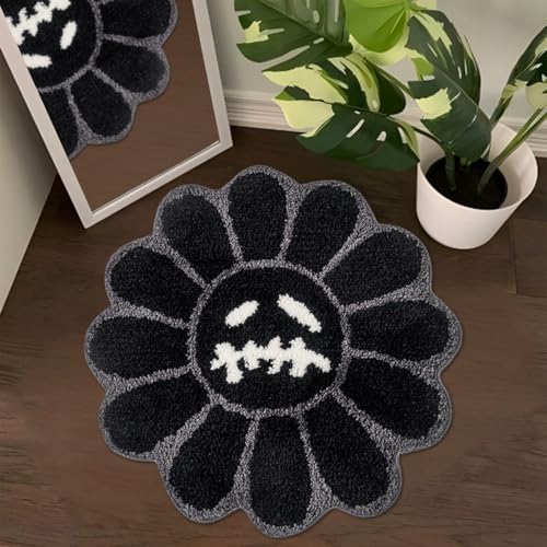 Shovagy Trippy Happy Face Rug Cool Rugs Tufted Quick Dry Bath Mats for Bathroom Non Slip Bath Mat Water Absorbent 2.6FT Bl...