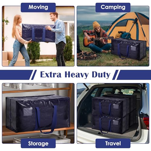6 Pack Extra Large Heavy Duty Moving Bags with Reinforced Zipper & Wide Handles, Moisture-Resistant Storage Bins Packing C...