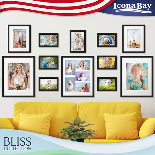Icona Bay - 4x4 Black Picture Frame with Removable Mat to 3x3 Photo - Modern Style Engineered Wood Picture Frame - Table T...