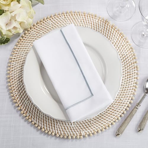 Saro Lifestyle Embroidered Line Design Napkin (Set of 4), 20"x20", Platinum