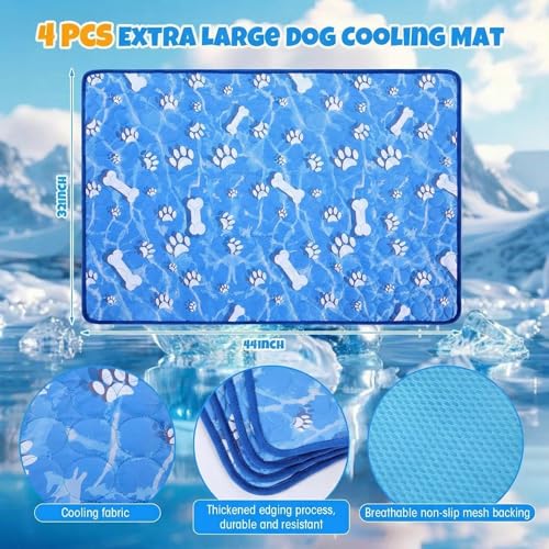 Sadnyy 4 Pcs 44 x 32" Extra Large Dog Cooling Pad Pet Cooling Mat for Hot Weather Lightweight Cool to The Touch Pet Blanke...