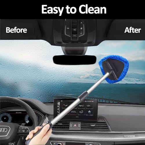 Car Windshield Cleaning Tools, Expandable Car Window Cleaner kit with 4 Reusable Microfiber Pads, 2 Spray Bottles, Windshi...