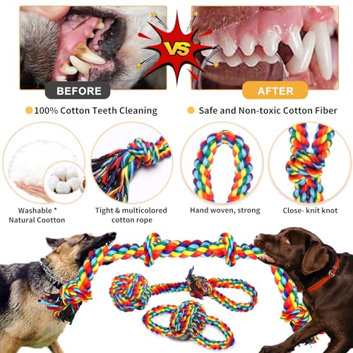 XLMYS Dog Toys for Aggressive Chewers 13 Pack，Indestructible Tug of War Toys for Small, Medium, Large Dog Breeds, Teeth Cl...