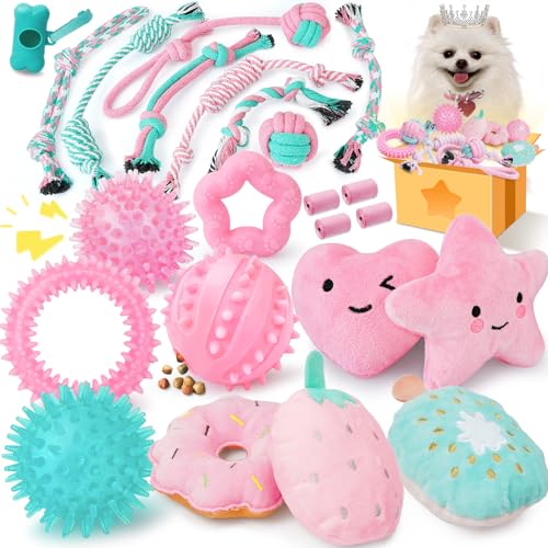XIUGOAL Pink Puppy Toys for Boredom - 23 Pack Puppy Chew Toys for Teething, Interactive Dog Toys for Puppies, Cute Small D...