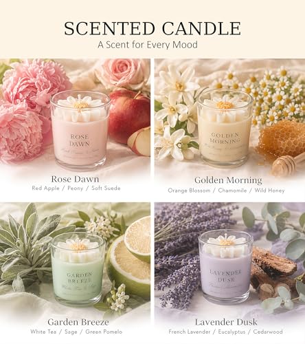 Scented Candles Gift Set for Women, 4 Pack Soy Candles for Home with Unique Floral Design, Relaxing Aromatherapy Candles f...
