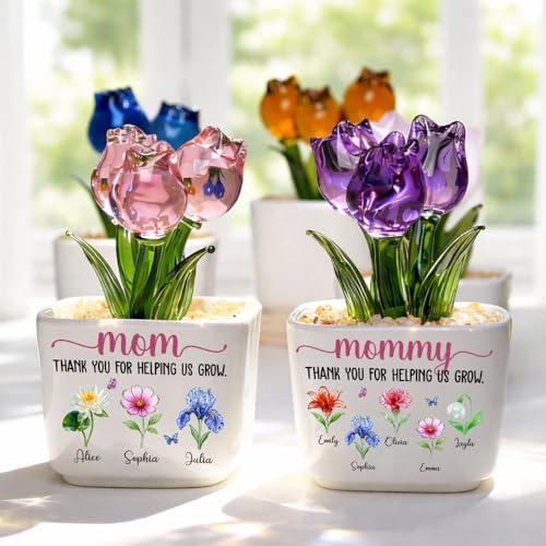Wrappiness Glass Everlasting Tulips Pot for Women Personalized Gifts - Glass Flowers Decor, Birthday Gift for Mom from Kid...