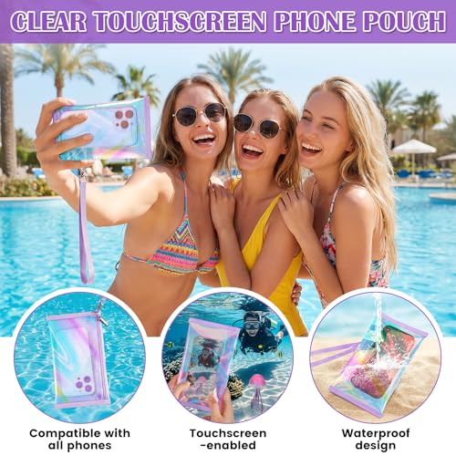 ComfyKit Iridescent Beach Bag for Women,PVC Pool Bag with Cosmetic Pouch&Phone Pouch,Summer Beach Tote for Travel & Vacation