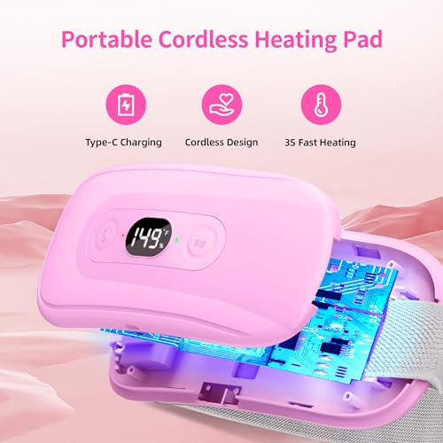 Portable Heating Pad Period Cramps: 2 Timer 6 Heat Levels 6 Vibration Modes Cordless Electric Heating Pad 3s Fast Heating ...