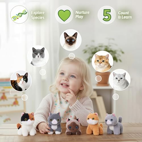 OUOZZZ Cat Stuffed Animal House – Plush Kitten Toy Set with 5 Soft Cats – Interactive & Travel-Friendly Kitties Carrier Pl...