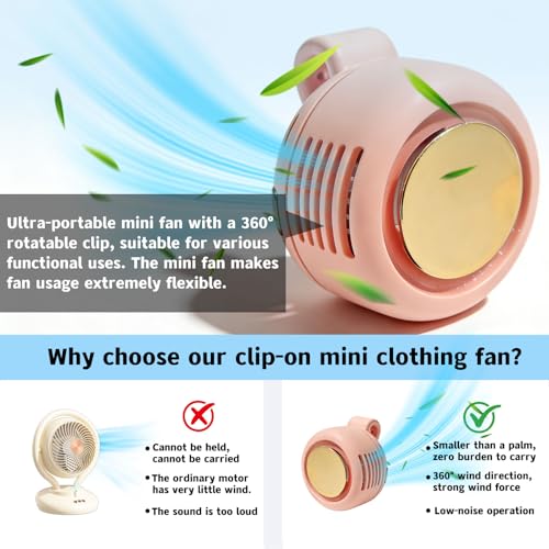 A V Portable Silent Clip-On Bladeless Personal Fan, Wearable Waist & Neck Fan, 360° Rotation, 3 Speeds, USB-C Rechargeabl...