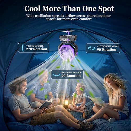 AJVV Camping Fan with Light, Remote and Oscillation, Battery Powered Hanging Tent Fan, Rechargeable Portable for Camp, Out...