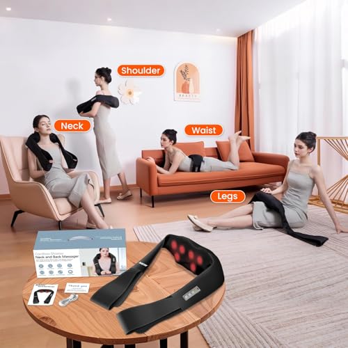 AMZPONY® Cordless Neck Massager for Pain Relief Deep Tissue, Rechargeable Shiatsu Neck and Back Massager with Heat Kneadin...