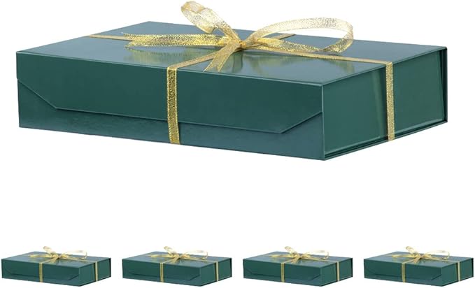 PACKGILO 5 Pack Green Gift Boxes with Lids - Small 12 x 8 x 2.7 Inches Clothes Gift Boxes for Presents and Shirts - Magnet...