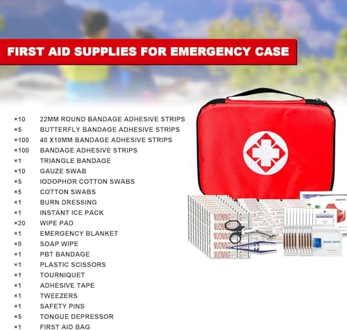Travel-First Aid-Kit Car-Home 300PCS Survival-Kit Outdoor-Adventure - Small Portable Red Emergency Essential Sets Office H...