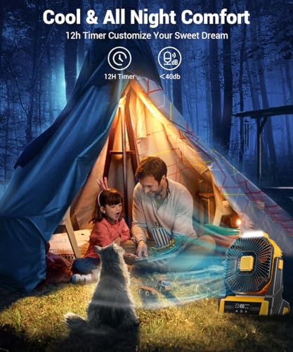 KopBeau Portable Camping Fan with Lights, 20000mAh Rechargeable Battery Operated Fan, Battery Powered Outdoor Beach Tent w...