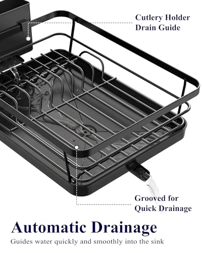 Kitsure Dish Drying Rack for Kitchen Counter, Stainless Steel Sink Organization and Storage Essentials with Cutlery Holde...