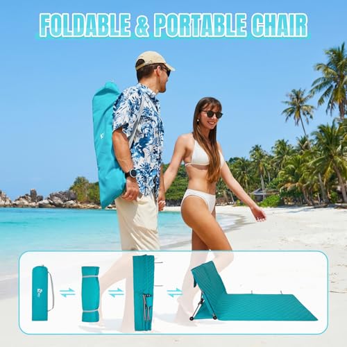 #WEJOY Double Beach Lounge Chair, Collapse Folding Lightweight Mat, Portable Ground Beach Chairs with Padded Seat & Steple...