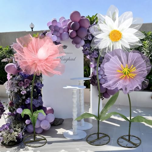 Leinuosen 3 Pcs Giant Flowers for Decoration 5.6 ft Large Organza Flowers with Stand for Spring Tea Bridal Shower Wedding ...