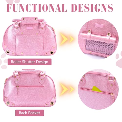 PetsHome Dog Carrier Purse, Pet Carrier, Bling Waterproof Premium Leather Pet Travel Portable Bag Carrier for Cat and Smal...