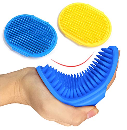 Kwispel Dog Grooming Brush, Pet Shampoo Bath Brush Shedding Soothing Massage Rubber Comb with Adjustable Ring Handle for L...