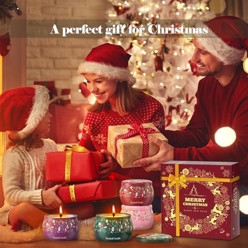 THAUSDAS Scented Candles Gift Set: 4 Pack 4.4 oz Aromatherapy Christmas Candles for Home Scented - 120H Burning Stress Rel...