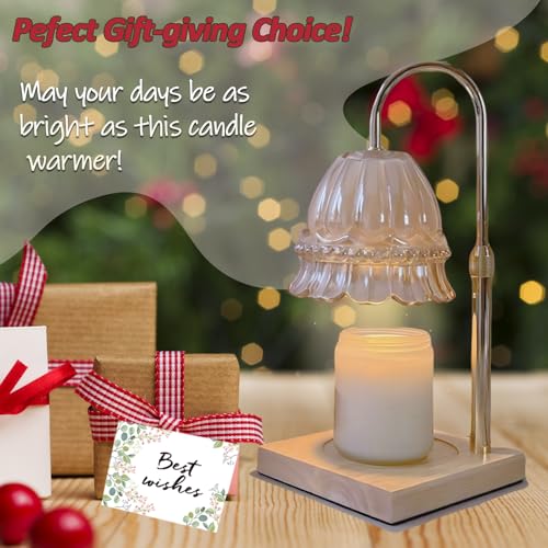 WARMCITY Glass Flower Lampshape Candle Warmer Lamp with Adjustable Height, Wax Burner Lamp with Timer and Dimmer, Wooden B...