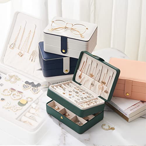 KOOAAICCHI Small Jewelry Box, Travel Jewelry Organizer, Portable Jewelry boxes for Women Girls Gift, Double Layers PU Leat...